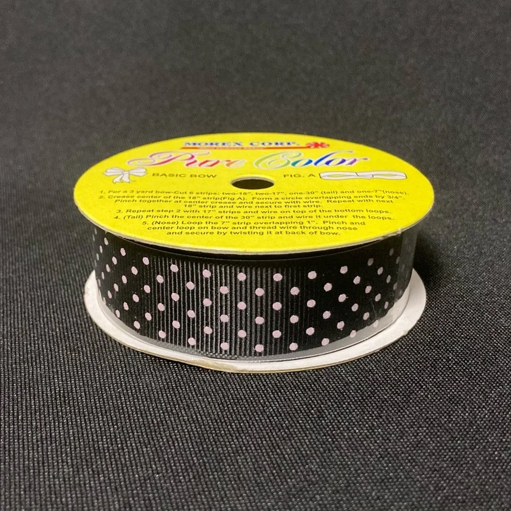 ⭐️ Pure Color Black White Polka Dotted Craft Ribbon 7/8” x 180”